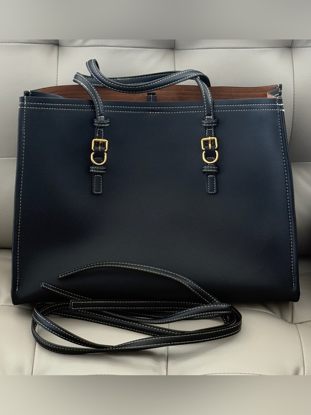 Zara Topstitched Large Tote Bag